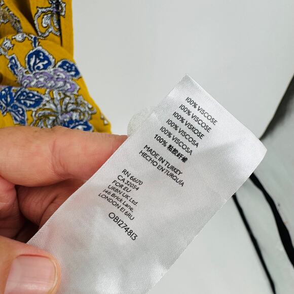 Anthropologie Boho Floral Midi Dress Mustard Yellow Blue Print Flutter Sleeve M - Picture 7 of 8